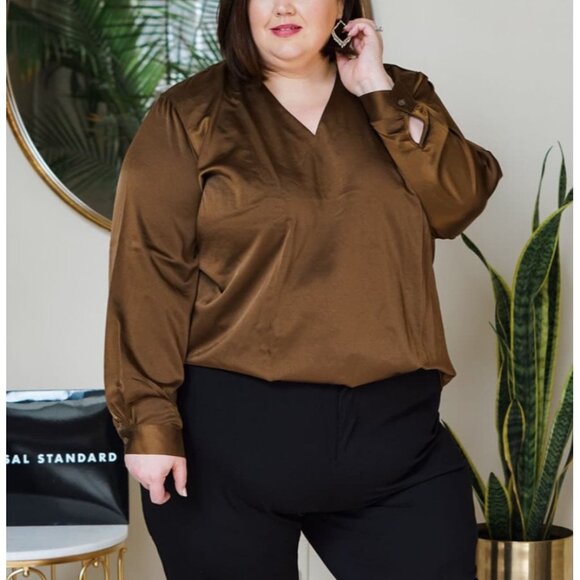 Universal Standard V Neck Satiny Long Sleeve Shimmery Blouse Sz 4XS (XS 00-0) Wo - Picture 7 of 12